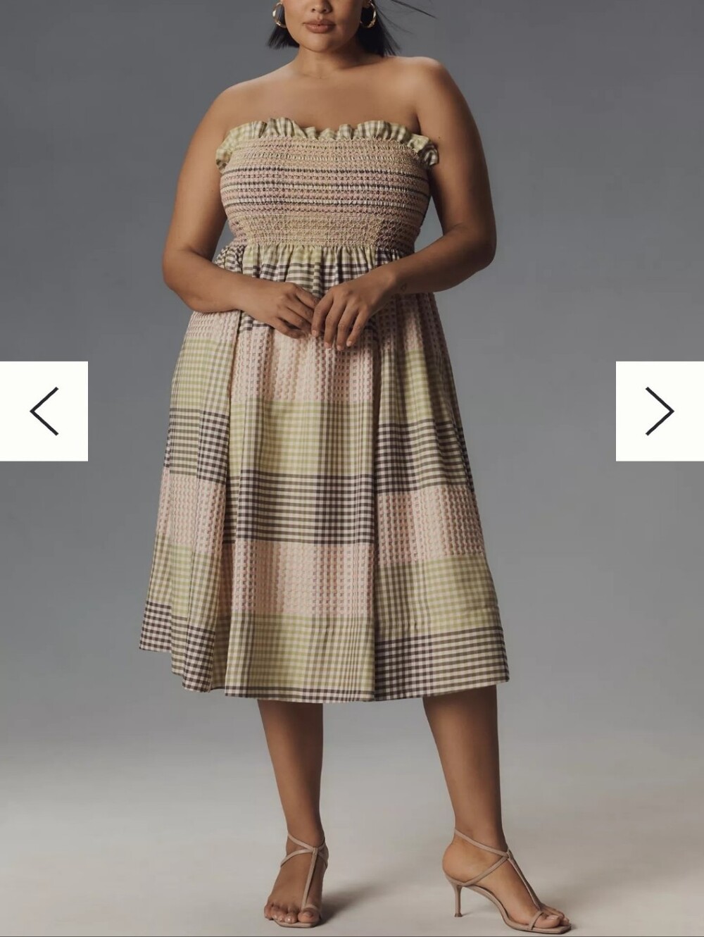 Anthro Maeve Strapless A-Line Midi Dress Gingham Pattern Xlarge